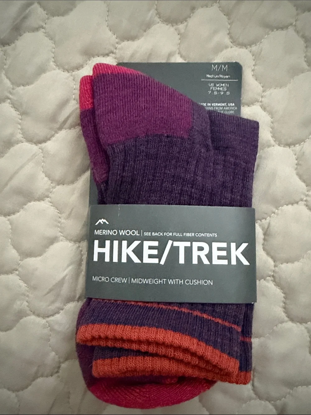 Hike/Trek Merino Wool Crew Socks - Purple & Red